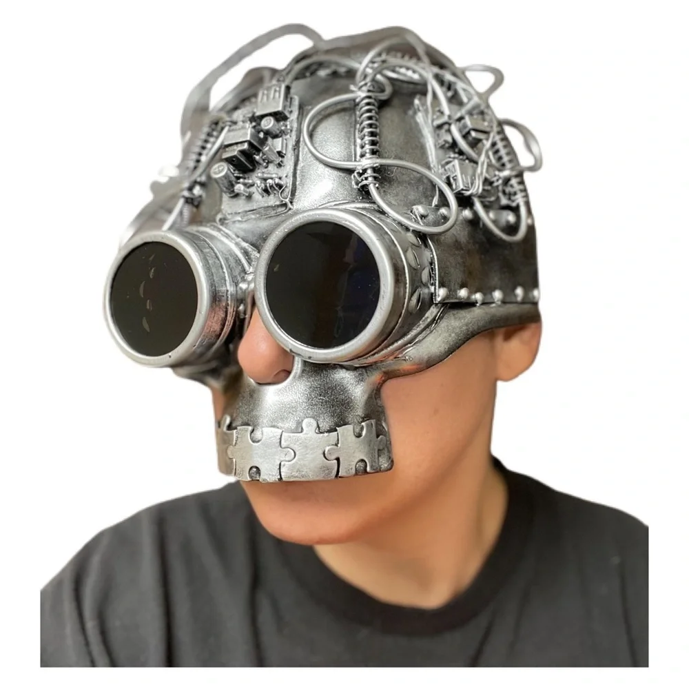 Silver Robotic Steampunk Skull full face Mask NWT!